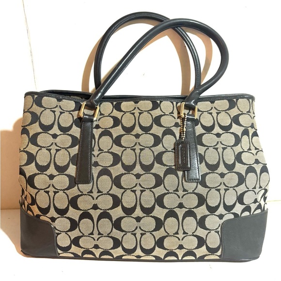 Coach Black and Tan Signature print canvas Tote Bag - Picture 7 of 9